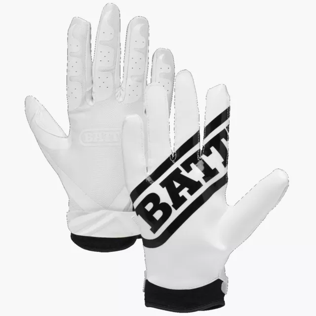 Battle Sports Ultra-Stick Football Receivers Gloves (PAIR) White/White