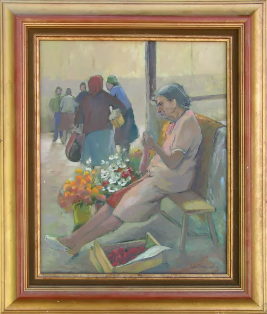 Huile sur toile déb XX° siècle, « JE TRICOTE » BOURGOGNE de HENRI BERNARD