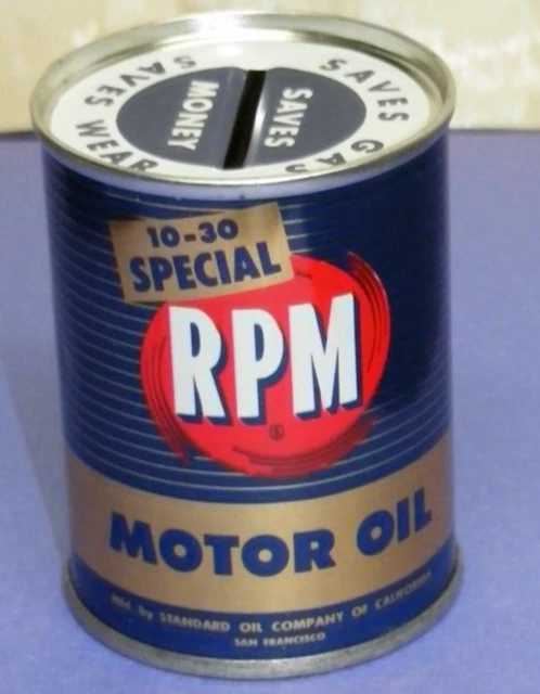 MOTOR OIL MINI CAN Coin Bank VTG RPM STANDARD OIL CA. SAN FRANCISCO Nice!