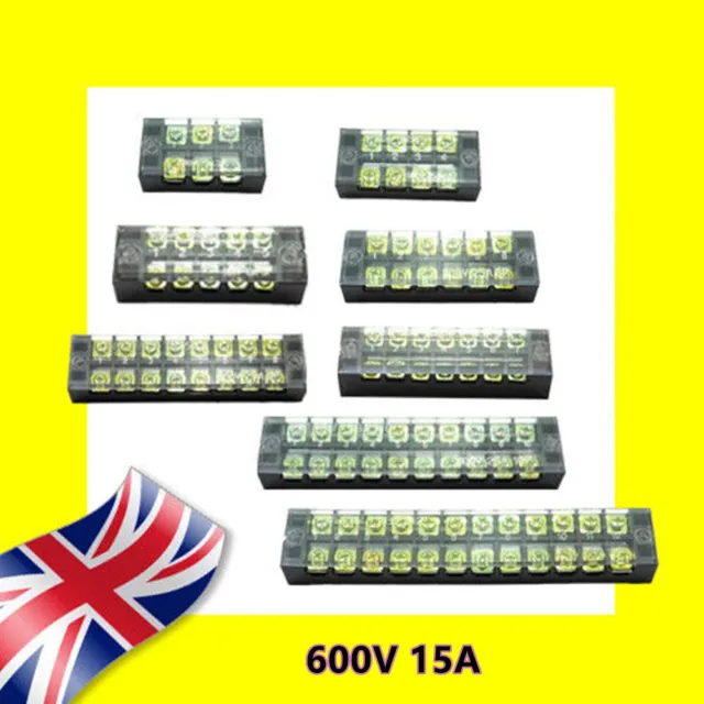 Dual Row Covered Electric Barrier Screw Strip Terminal Block Positions 600V 15A