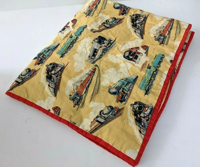 Hecho a mano edredón de tren para bebé manta de patchwork edredón cuna atada a mano 41x35 lanzamiento