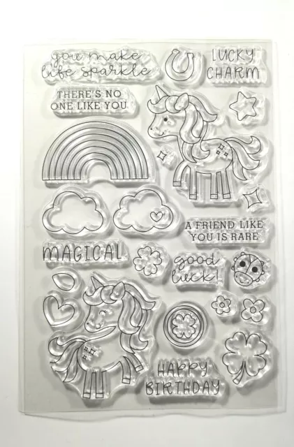 24 Clear Stamps Unicorns Rainbow Birthday Sentiment  Dies Card Making Scrapbook