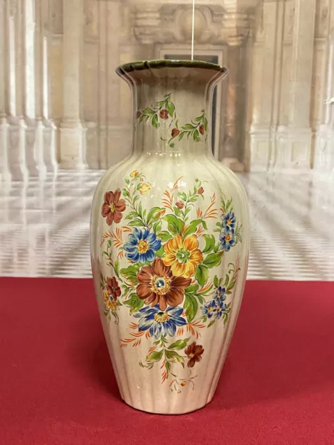 GROSSE KERAMIK VASE HANDBEMALT BLUMEN TISCHVASE 30cm