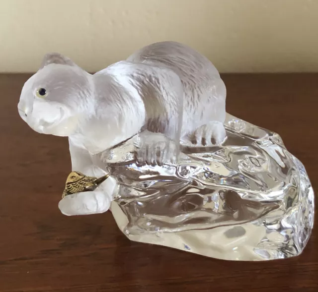 Igor Carl Fabergé Crystal Polar Bear Fishing on an Iceberg Figurine, Signed 1988 Igor Carl Fabergé Crystal Polar Bear Fishing on an Iceberg Figurine, Signed 1988