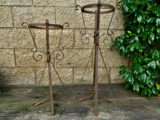 2 Wrought Iron Scroll Plant Stand Pot Holders Vintage