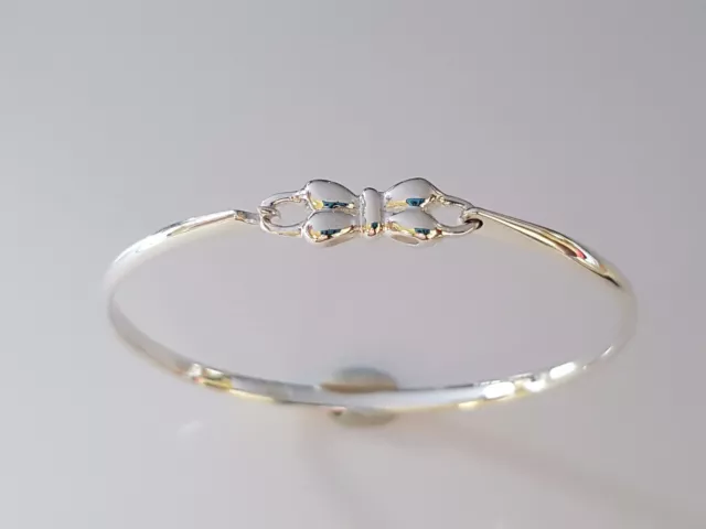 NEW Genuine Solid 925 Sterling Silver Baby Child Baby Bow Bangle FREE POSTAGE