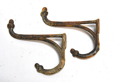 2 Vintage Matching Metal Acorn Tip Wall Coat Or Hat Double Prong Hooks 2