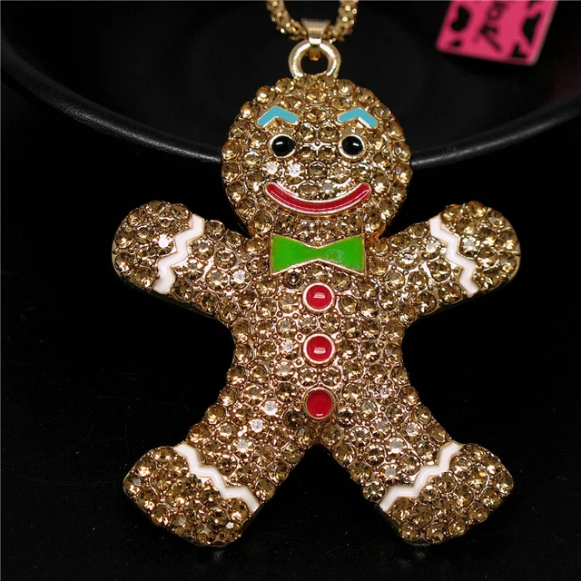 Fashion Lady Bling Rhinestone Cute Snowman Doll Bow Pendant Women's Necklace