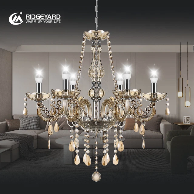 Modern 6 Light Crystal Chandelier Home Glass Ceiling Light Pendant Fixture E12