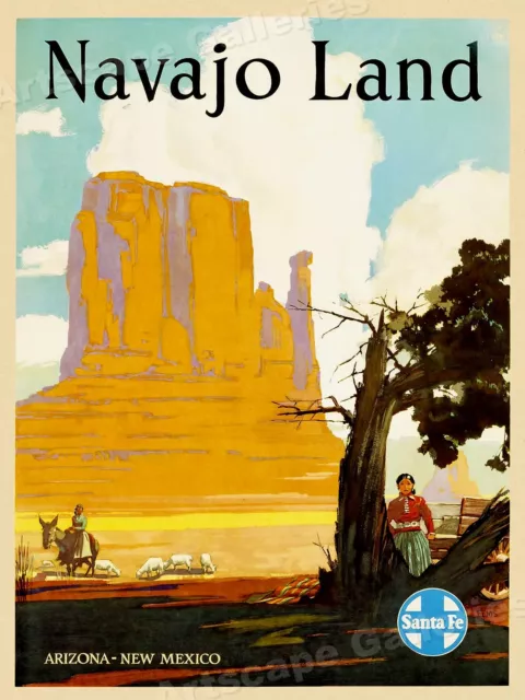 1949 Santa Fe Navajo Land Vintage Style Travel Poster - 18x24