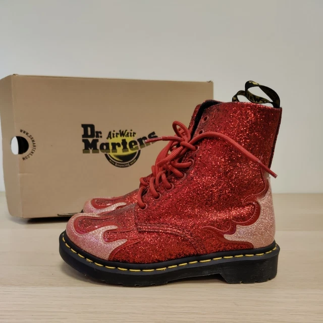 DR MARTENS PASCAL Red Flame Glitter Superstar Ankle Limited Edition ...