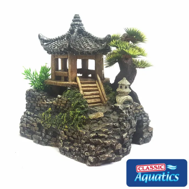 Classic Aquatics Pagoda House & Plants Aquarium Fish Tank Ornament Decoration