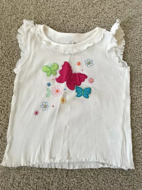 Okie Dokie Toddler Girls White Cap Sleeve Embellished Butterflies Shirt Size 3T