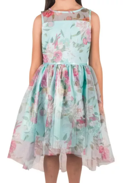 Zunie Big Girl's Mint Floral Mesh Print Hi-Lo Fanciful Dress-Size-14/16