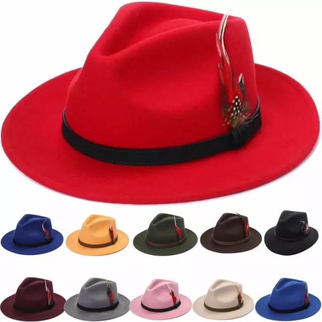 Felt Fedora Hat For Men Feather Adjustable Band Wool Hat Trilby Hat For Men