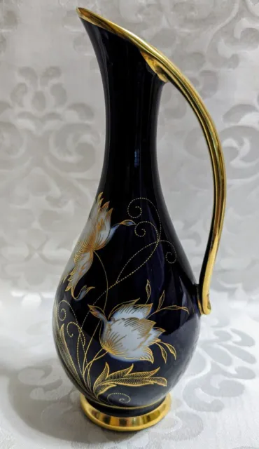 VTG Royal Porzellan Bavaria KPM Germany Porcelain Vase:Gold Paint,Echt Cobalt,8"