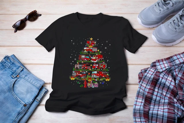 Firefighter Fire Truck Christmas Tree Lights Funny Pajama T-Shirt