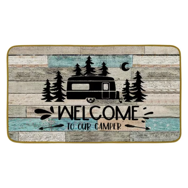 Camper Themed Decorative Doormat, Camping Floor Mat, Rustic Welcome to Our Ca...