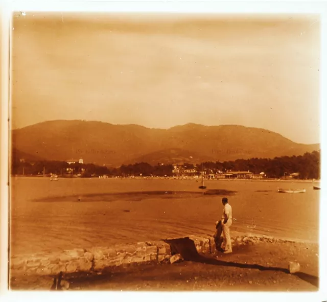 FRANCE Landscape Sea c1930 Port View Photo Stereo Glass Plate Vintage VR16L21n6