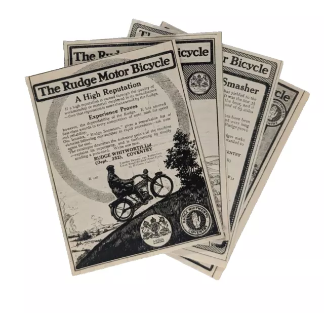 1912 Rudge Motorcycle Ads Lot Of 4 Punch Magazine UK Originals ~4x5"