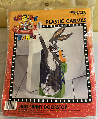Leisure Arts 1997 Looney Tunes Bugs Bunny Doorstop kit de lona de plástico nuevo en paquete