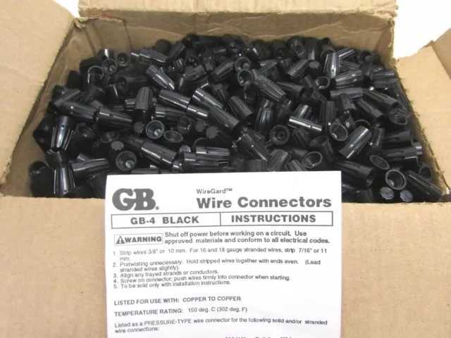 NOS! LOT of (1,000) GB-4 TWIST-ON WIRE CONNECTORS BLACK, PART #26-004