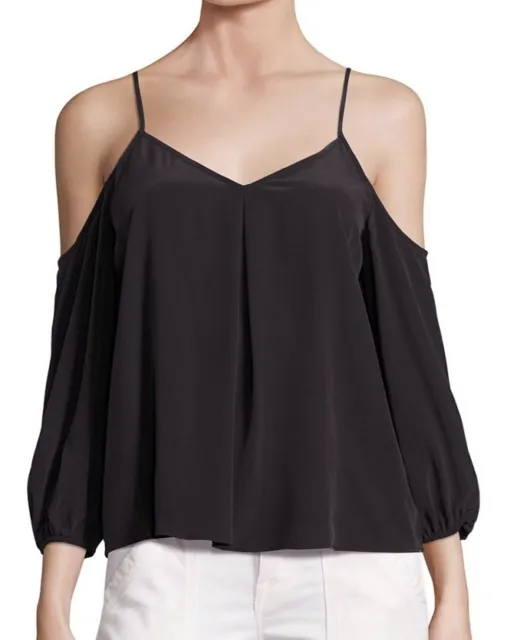 New Joie Black Eclipse Silk Cold-Shoulder Blouse Size XS MSRP $238