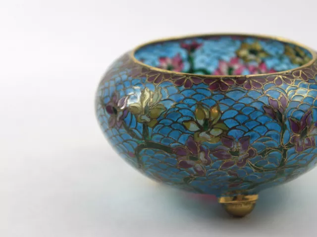 1930s Chinese Plique-A-Jour Archaic Style Floral Bowl