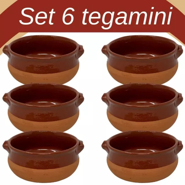 6 TEGAMINI CLASSICI DA FUOCO IN TERRACOTTA PUGLIESE ARTIGIANALE Ø15 CM x H6.5 CM