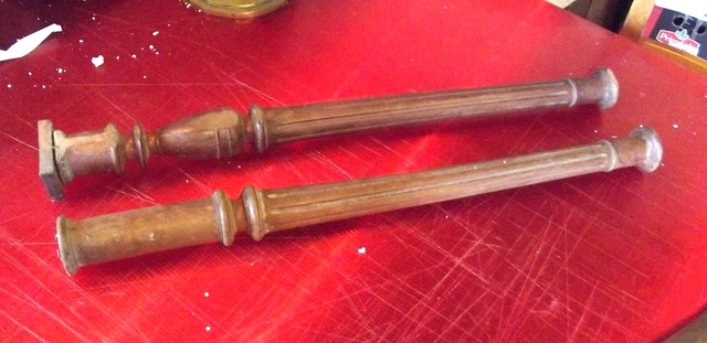 Dos Antigua Barra de Madera Tour Y Tallado Vintage Restauración Mueble 65cm