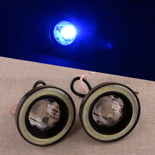 1Pair 3.5" Car Round LED Fog Light COB Angel Eye Halo Ring Projector Lamp