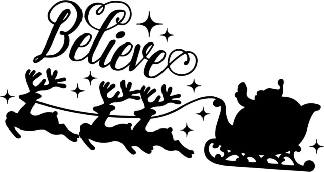 Believe Santa Sleigh Christmas vinyl sticker decal shop home wall door window