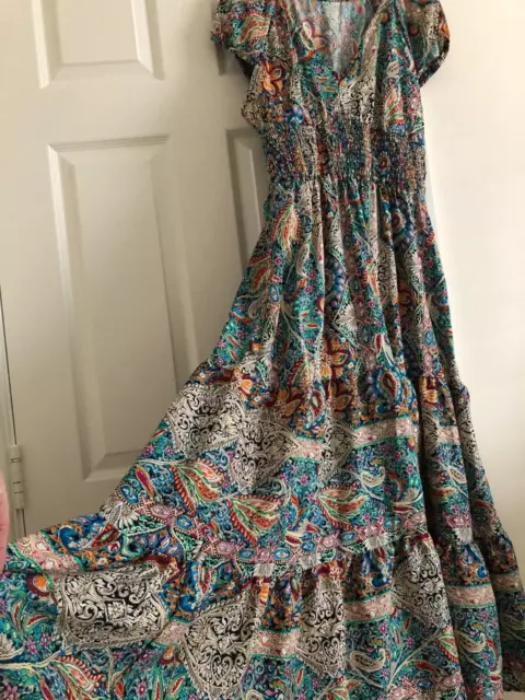 Shein Paisley Print Boho Tiered Maxi Dress, Size L, 12-14