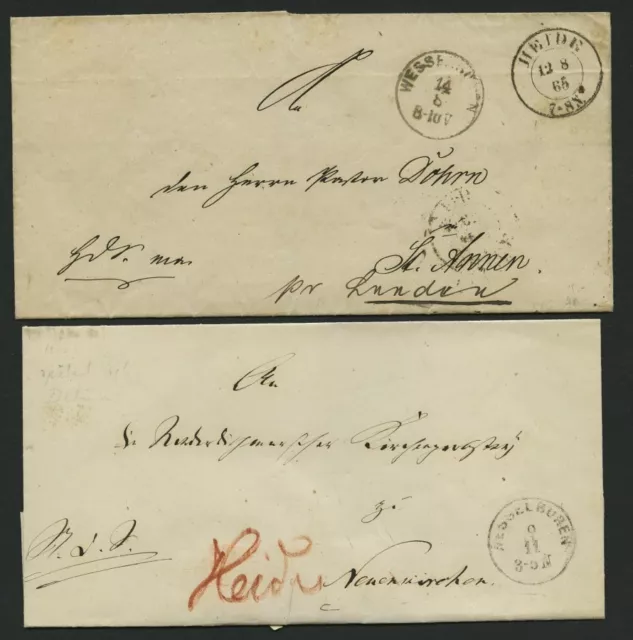 SCHLESWIG-HOLSTEIN WESSELBUREN, K1, 2 verschiedene Belege (1865/6), Pracht
