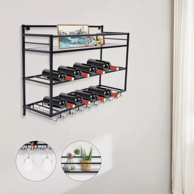 Wine Rack Wall Mounted Metal Wine Shelf with Bottle Stemware Glass Holder