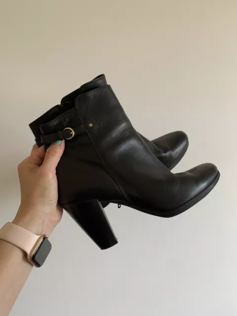 Jones Bootmaker - Women's Black Leather Heeled Buckle Ankle Boots - UK 7 EU 40