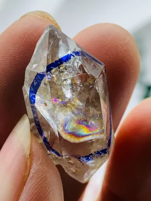 Rare Herkimer diamond crystals gem Matrix tip+transparent rainbow specimen 8g