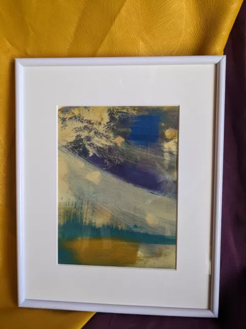 Peinture Originale Abstraite Violet Et Jaune Huile Sur Toile Avec Encadrement