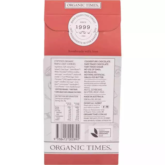 Organic Times Organic Triple Chocolate Cookies 150g 2