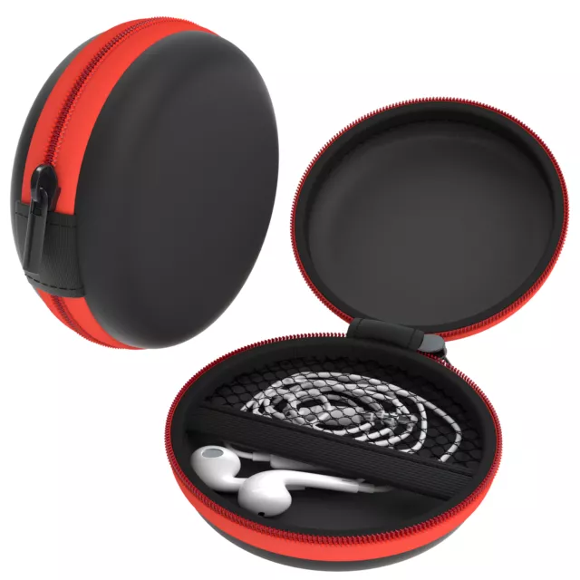 Kopfhörer Tasche Case Schutzhülle Aufbewahrungstasche Netzfach Rund Rot