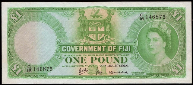 Fiji one pound, 1964, Pick 53f, almost extremely fine