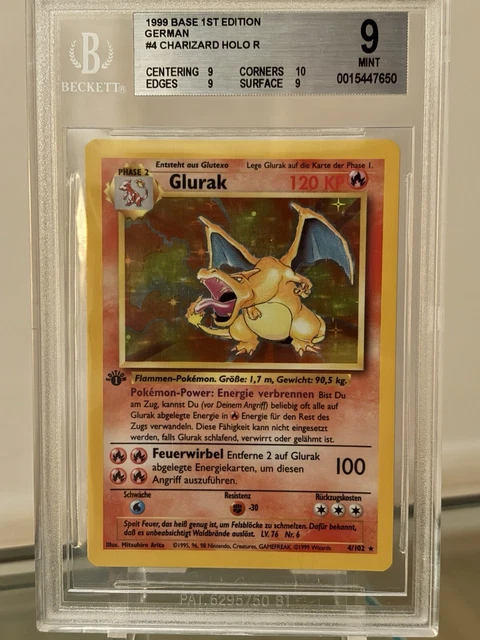 Glurak Holo 1. Edition Psa 10 Wert POKEMON KARTE GLURAK 1 Edition Base Set Deutsch 1999 1st Edition BGS 9