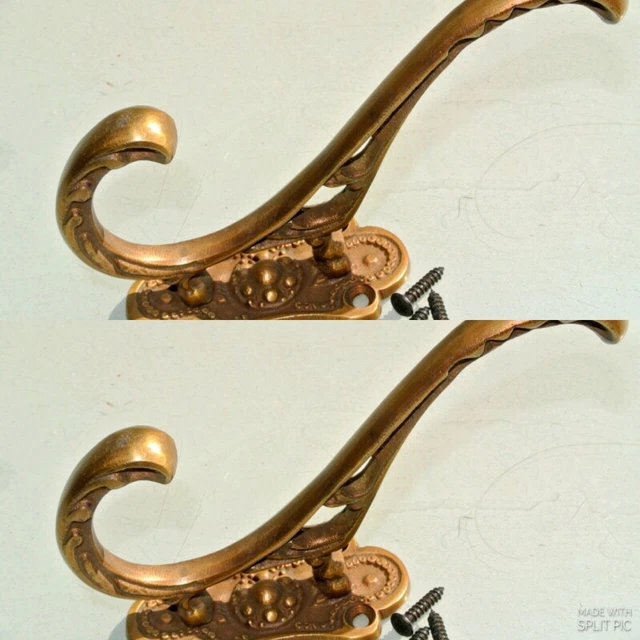 4 COAT HOOKS door solid brass furniture vintage age old style heavy 4 " deco B 2