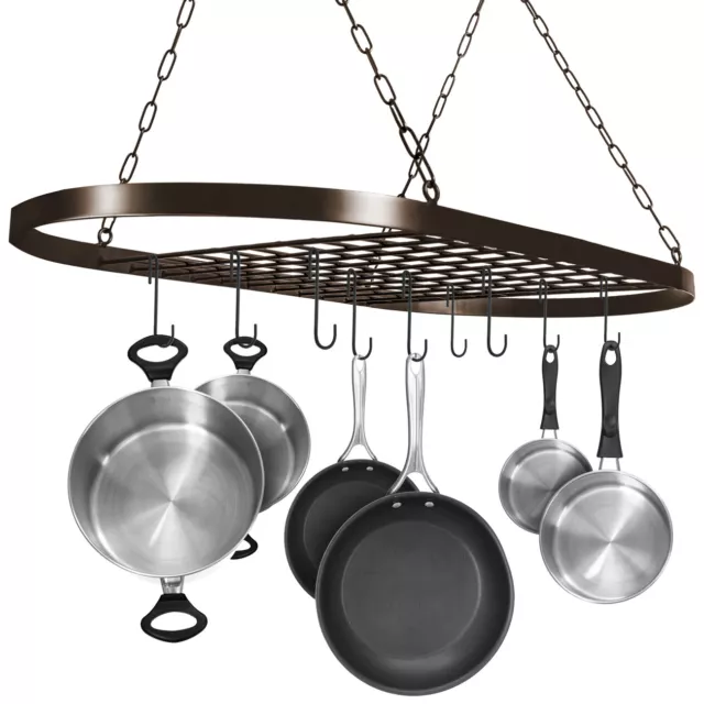 Sorbus Pot and Pan Rack for Ceiling with Hooks, Oval Mounted Rack(Bronze)