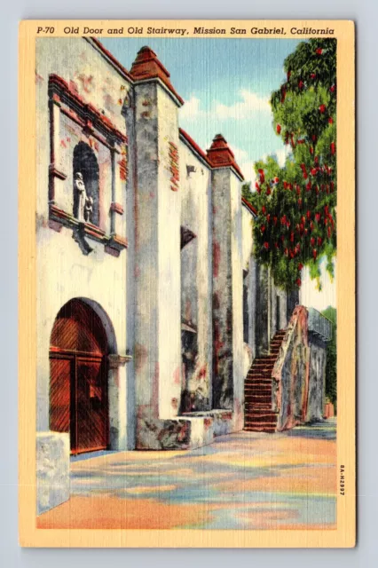 Mission San Gabriel CA-California Old Door Old Stairway Antique Vintage Postcard
