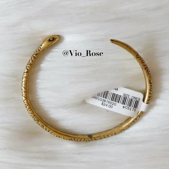 NWT Madewell Jewelry Gold Snake Cuff Brass Open End Bohemian Boho Bracelet