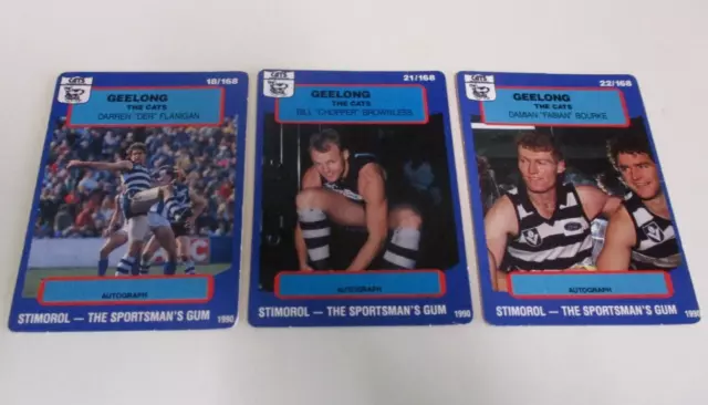 Geelong Cats Stimorol Football Cards - Flanigan, Brownless & Bourke - AFL - 1990