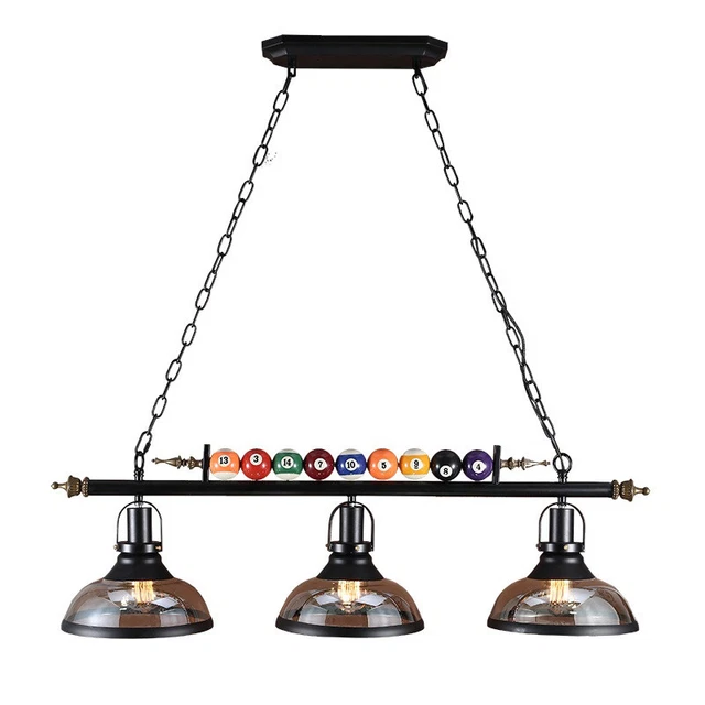 Industrial Pool Table Chandelier Hanging Pendant Metal Billiard Light Glass Lamp