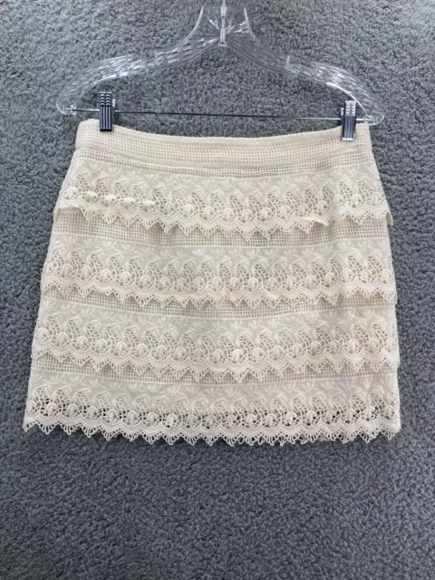 American Eagle Outfitters Mini Skirt Women’s Size 6 Ivory Lace Stretch Lined