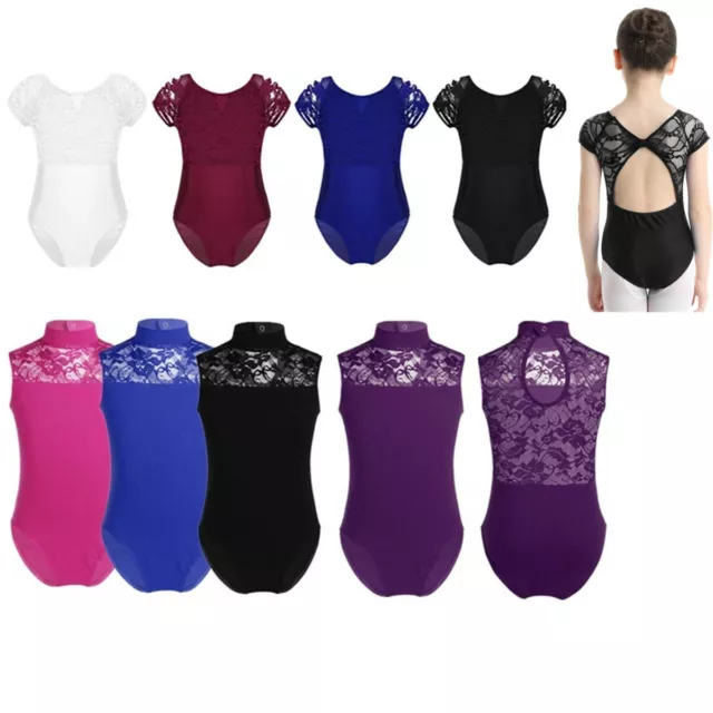 Girls Lace Gymnastics Ballet Dance Leotard Toddler Bowtie Back Bodysuits Costume 2